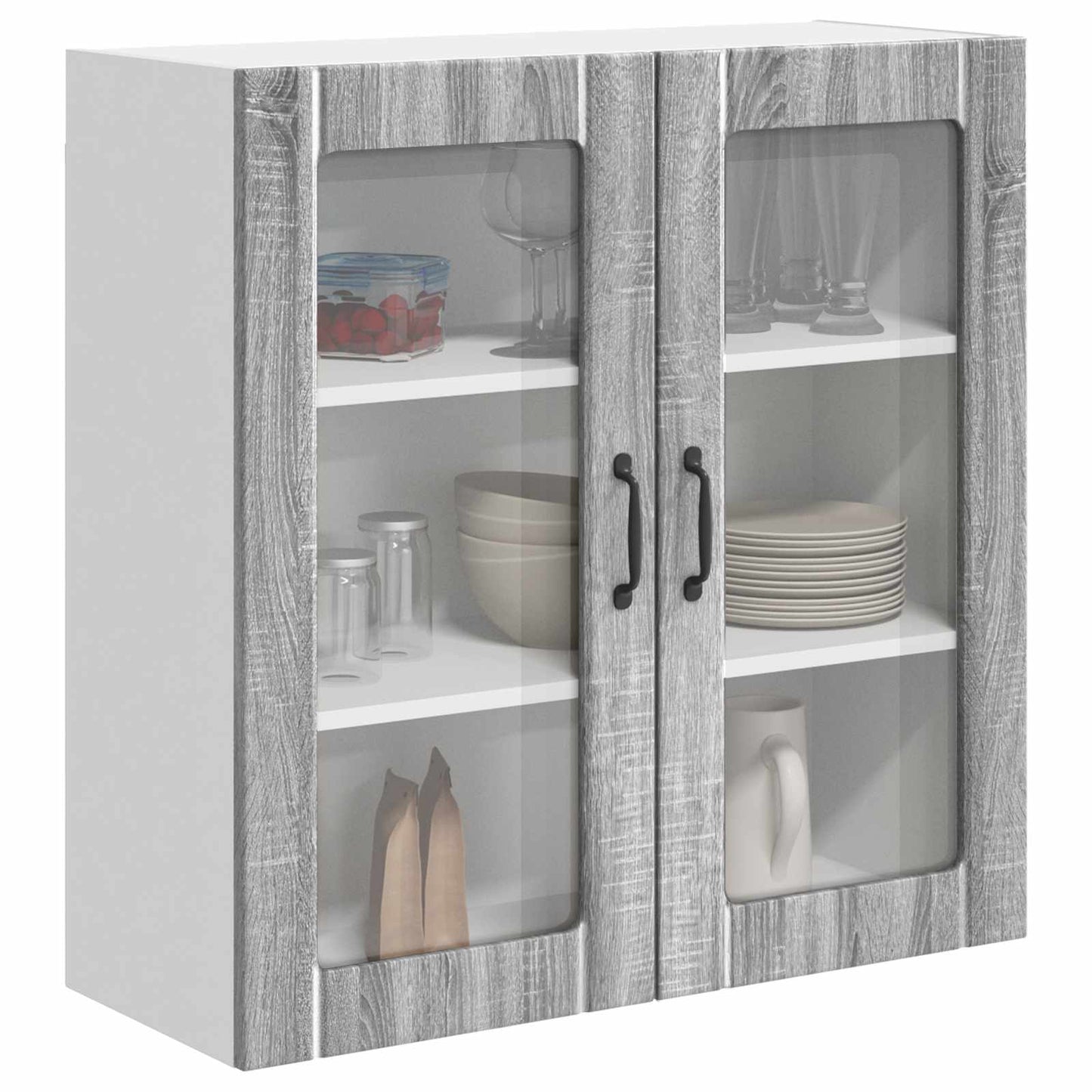 Keukenkast Bewerkt Hout Grijs Sonoma 80 x 31 x 80 cm 1x wandglas kast (2 deuren)