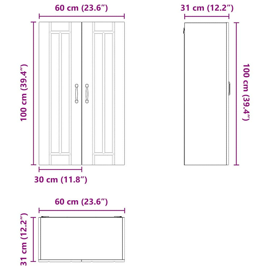 Keukenkast aan de muur met plank Grijs Sonoma 60 x 31 x 100 cm