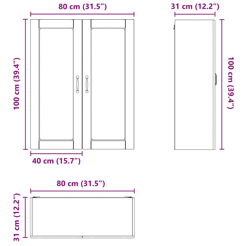 Keukenkast aan de muur Zwart 80 x 31 x 100 cm Bewerkt hout