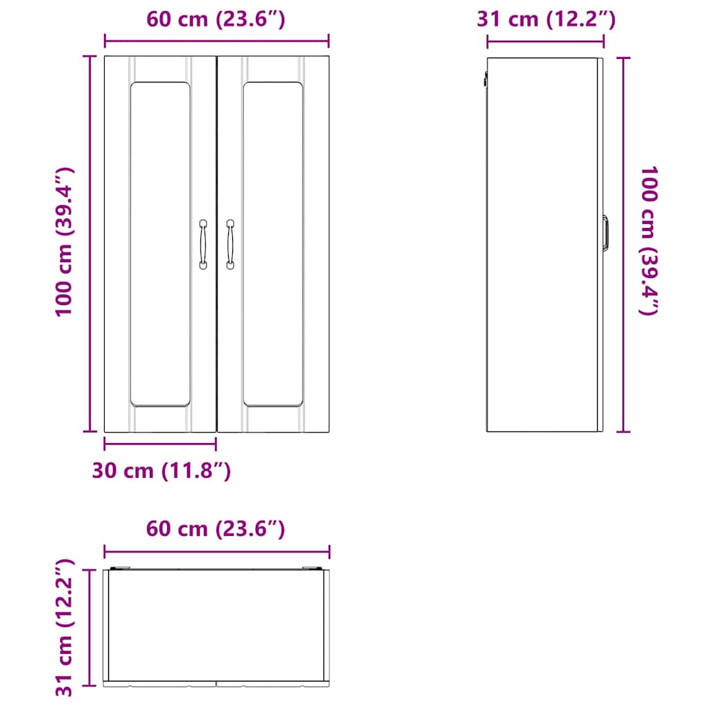 Keukenkast aan de muur Oud Hout 60 x 31 x 100 cm Bewerkt hout
