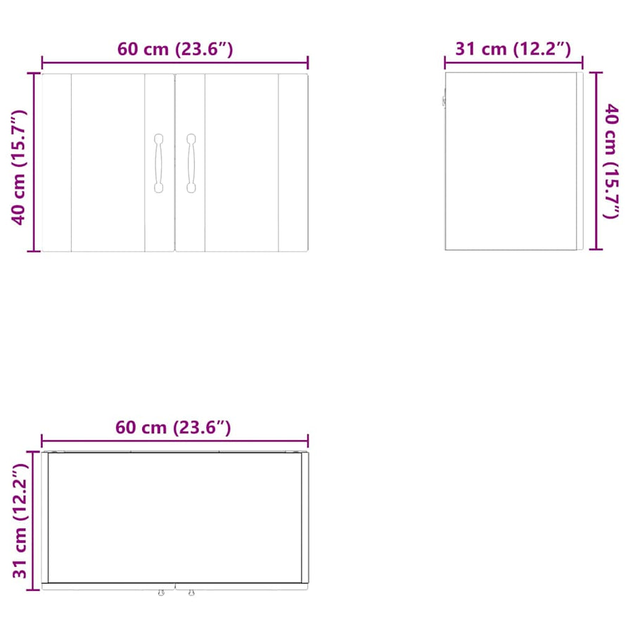 Keukenkast aan de muur met plank Hoogglans wit 60 x 31 x 40 cm
