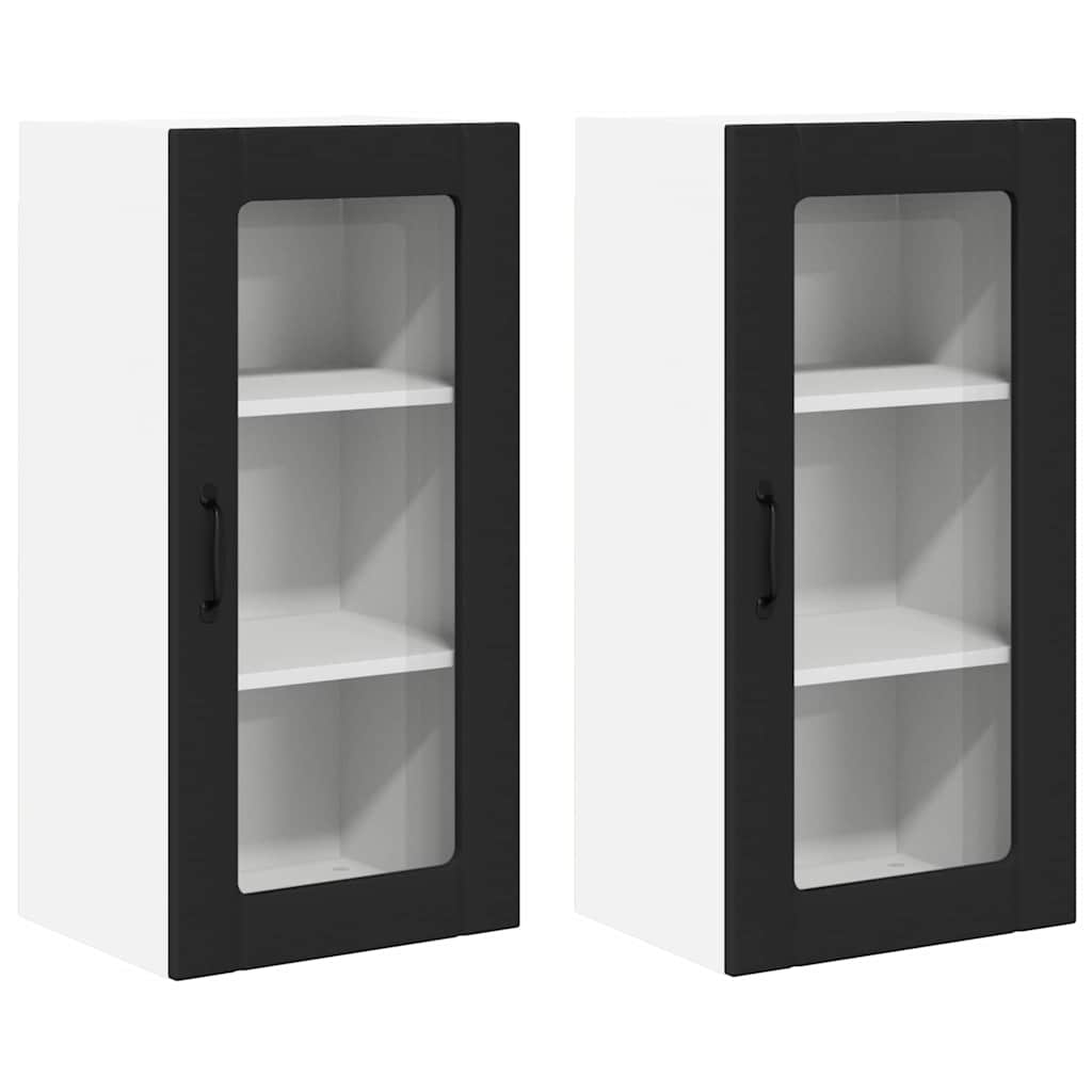 Keukenkast aan de muur 2 pcs Zwart 40 x 31 x 80 cm Bewerkt hout