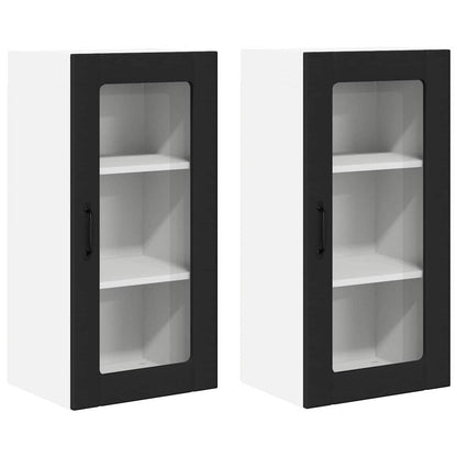 Keukenkast aan de muur 2 pcs Zwart 40 x 31 x 80 cm Bewerkt hout