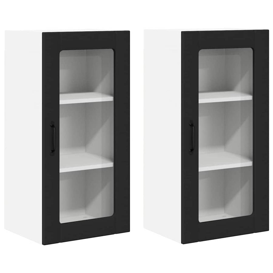 Keukenkast aan de muur 2 pcs Zwart 40 x 31 x 80 cm Bewerkt hout
