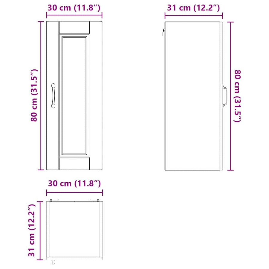 Keukenkast aan de muur 2 pcs Gerookt eiken 30 x 31 x 80 cm