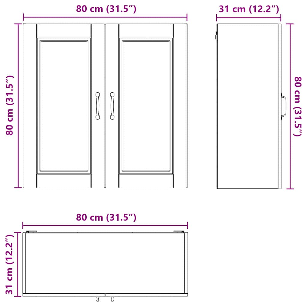 Keukenkast aan de muur Beton Grijs 80 x 31 x 80 cm Bewerkt hout