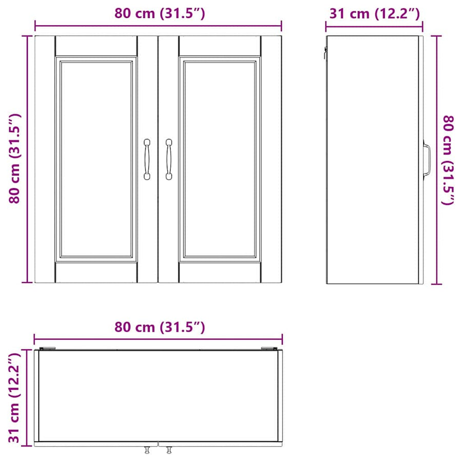 Keukenkast aan de muur Bruin Eiken 80 x 31 x 80 cm Bewerkt hout
