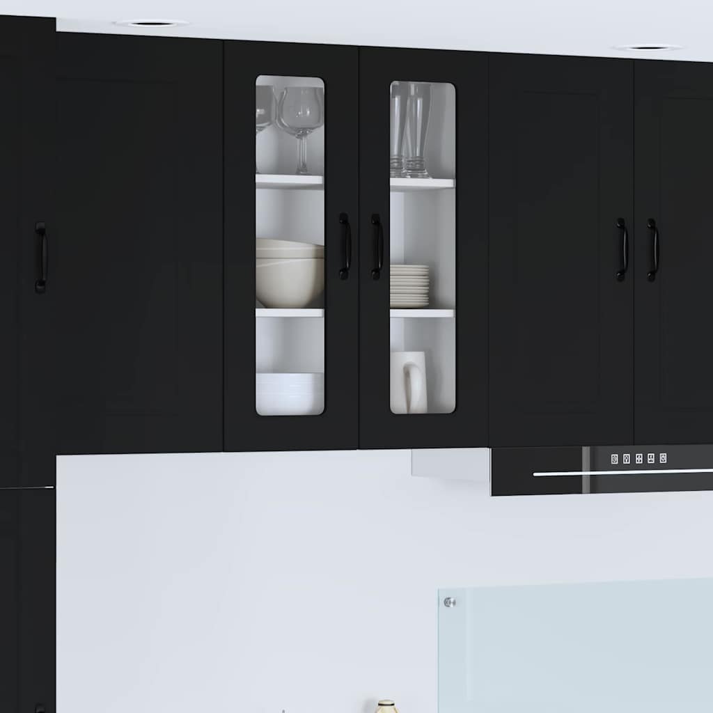 Keukenkast aan de muur Zwart 60 x 31 x 80 cm Bewerkt hout
