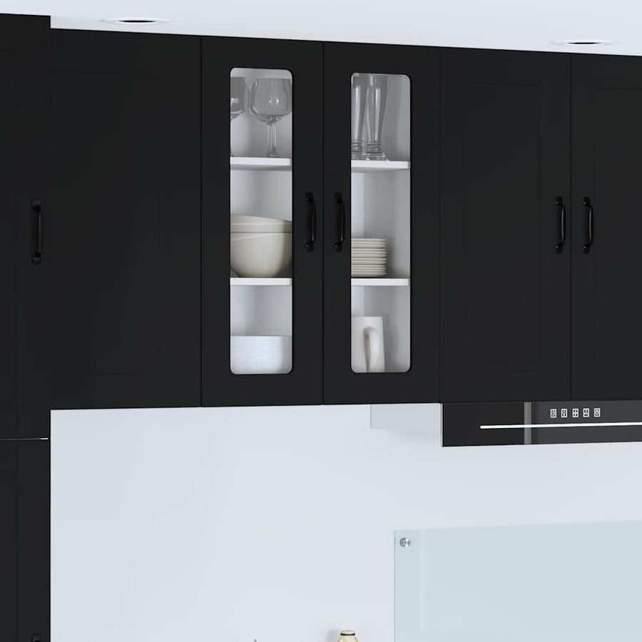 Keukenkast aan de muur Zwart 60 x 31 x 80 cm Bewerkt hout