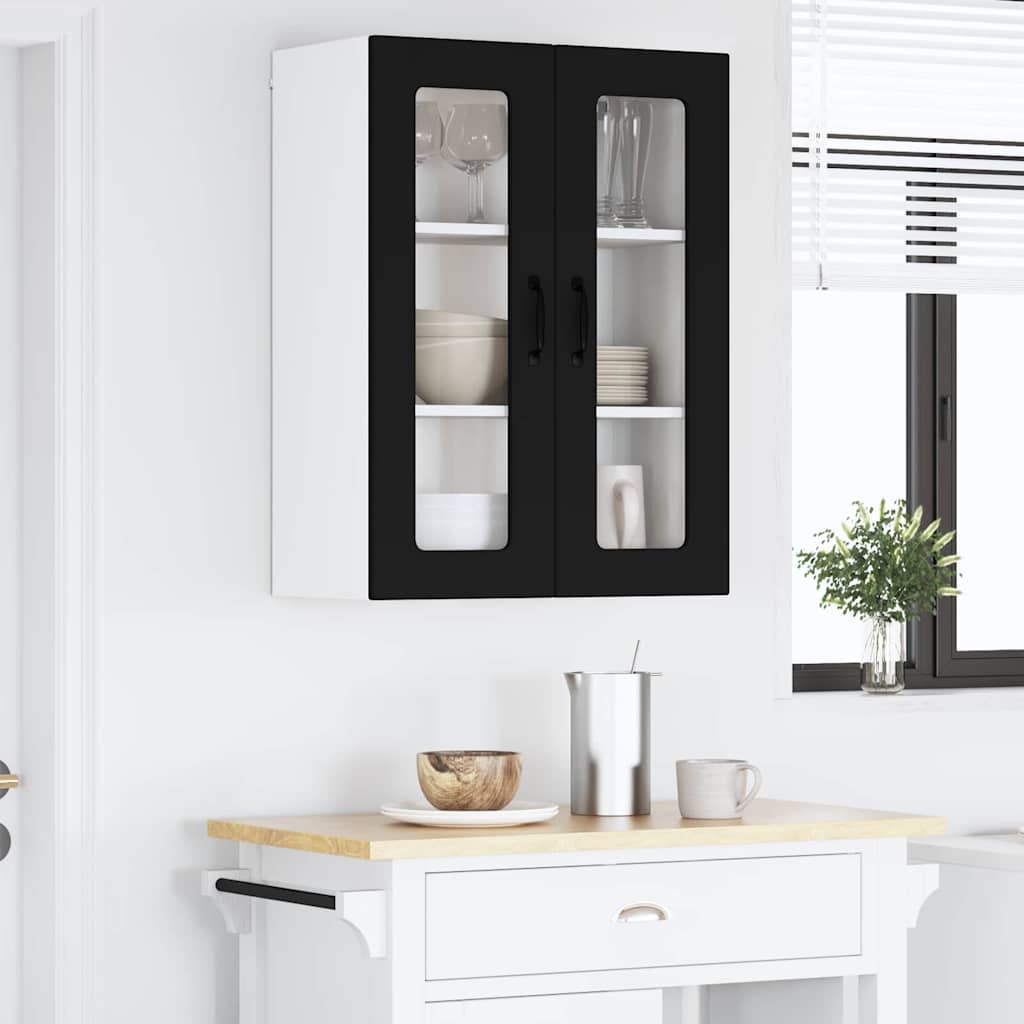 Keukenkast aan de muur Zwart 60 x 31 x 80 cm Bewerkt hout