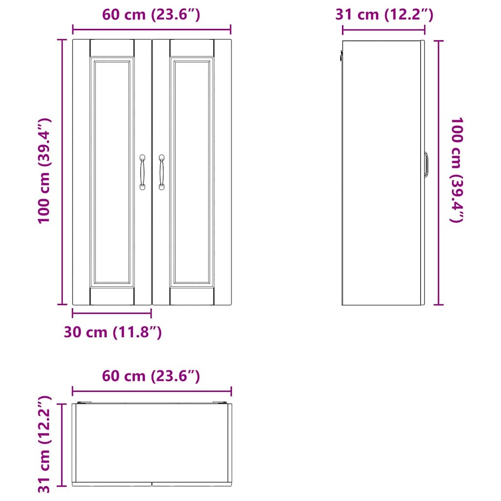 Keukenkast aan de muur met plank Grijs Sonoma 60 x 31 x 100 cm