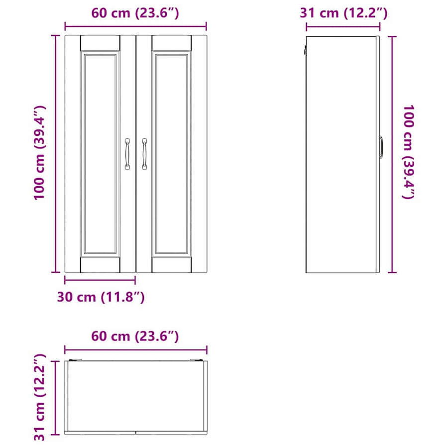 Keukenkast aan de muur met plank Grijs Sonoma 60 x 31 x 100 cm