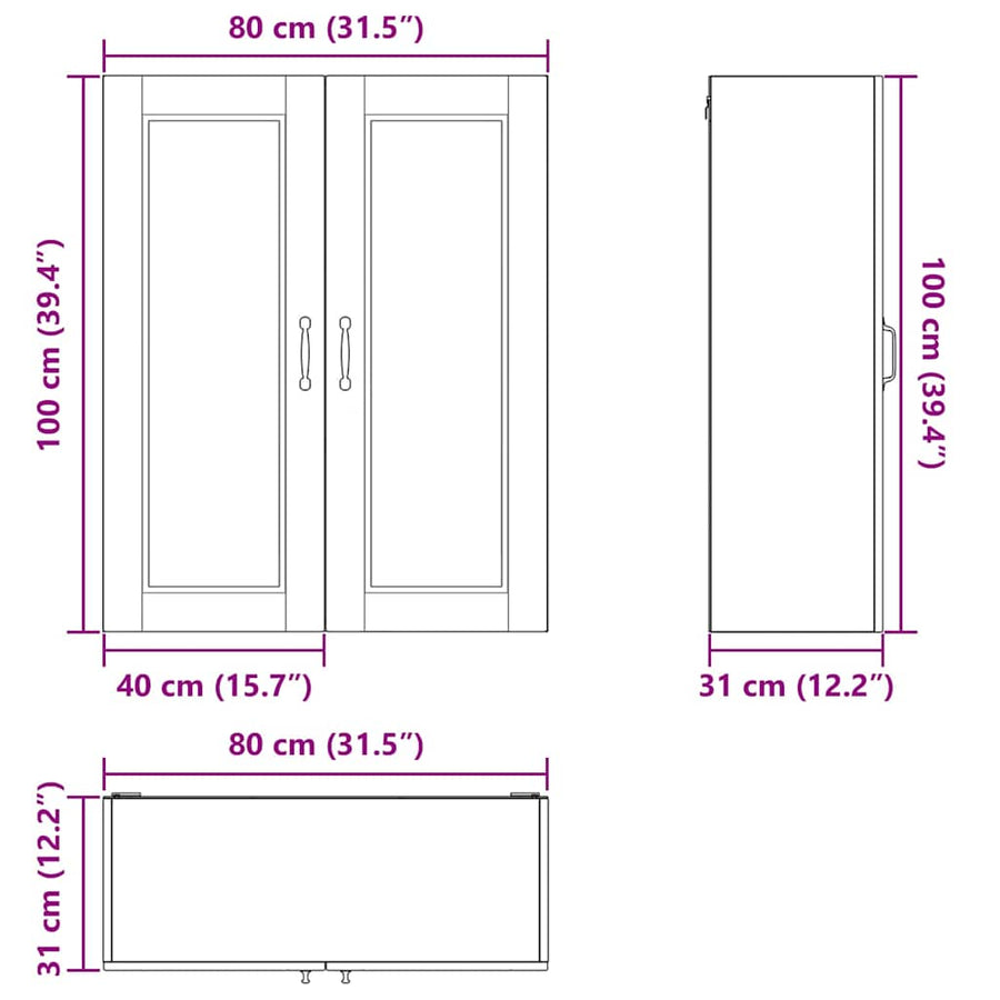 Keukenkast aan de muur met plank Bruin Eiken 80 x 31 x 100 cm