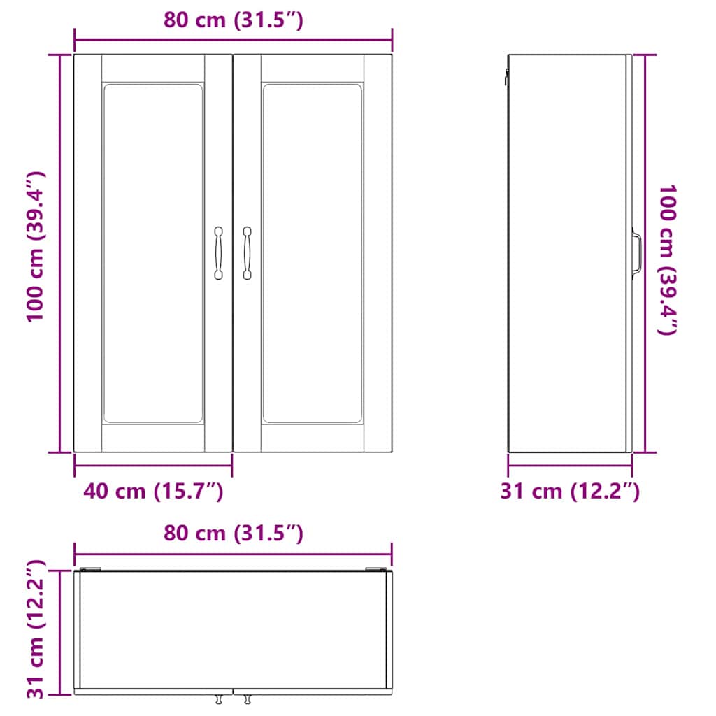 Keukenkast aan de muur met plank Gerookt eiken 80 x 31 x 100 cm