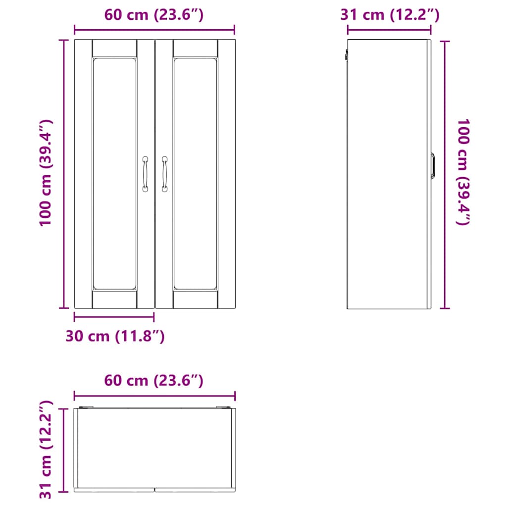 Keukenkast aan de muur met plank Grijs Sonoma 60 x 31 x 100 cm