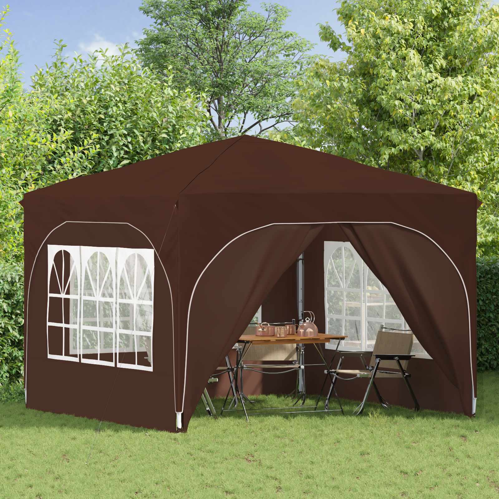 Pop-up Feesttent 290 x 290 x 245 cm Bruin
