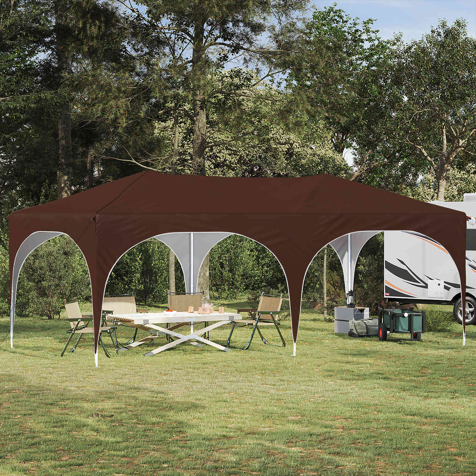 Pop-up Feesttent Bruin 575 x 288 x 245 cm Oxford Stof