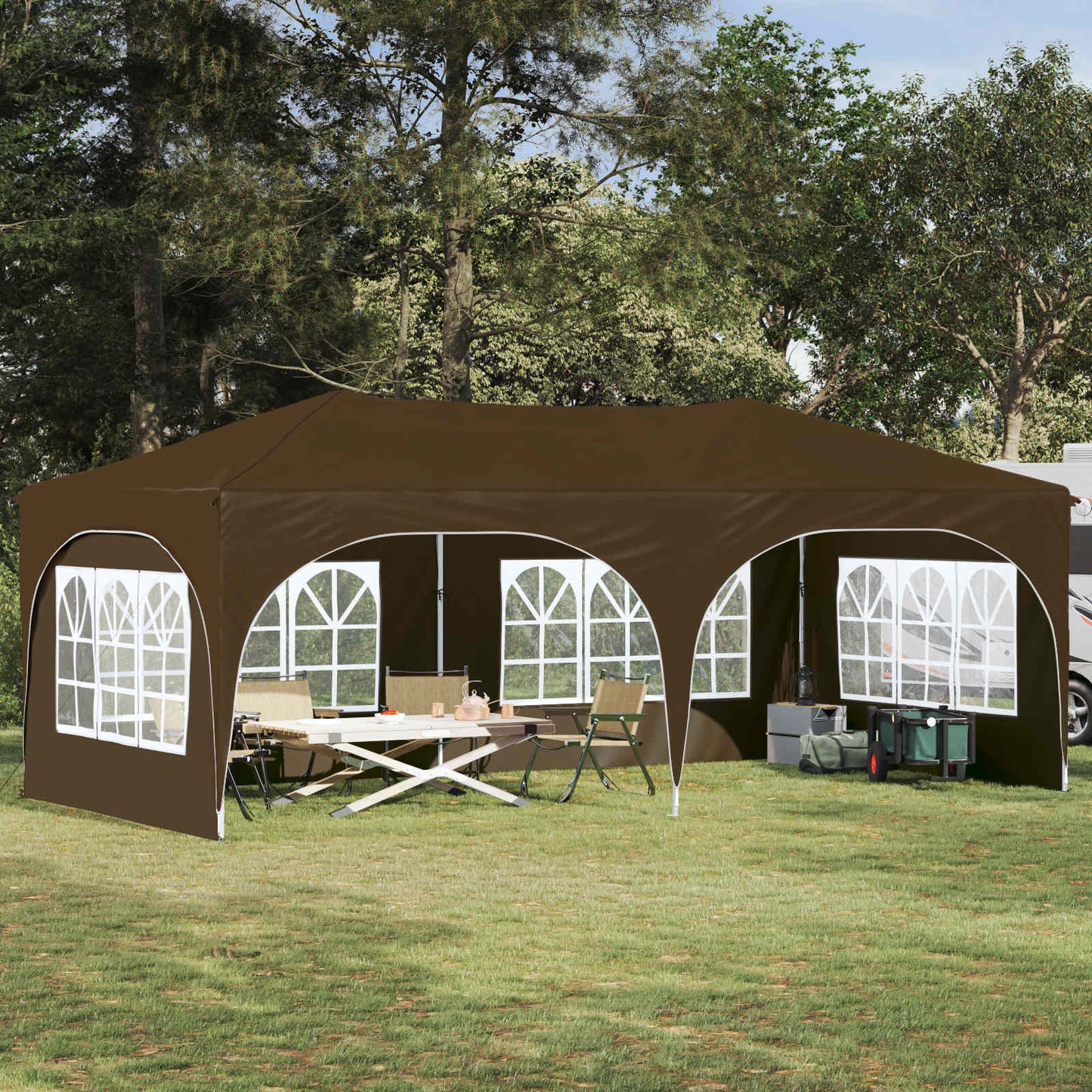 Pop-up Feesttent Taupe 575 x 288 x 245 cm Oxford Stof