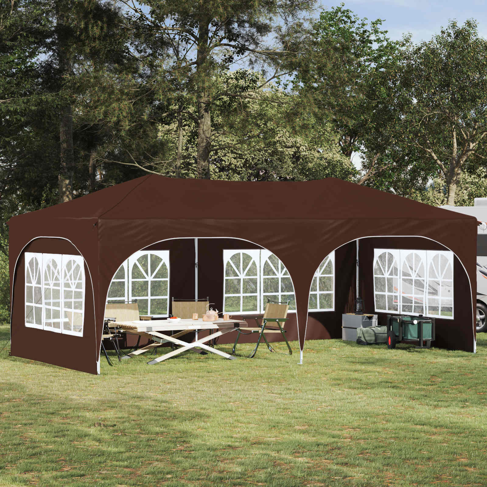 Pop-up Feesttent Bruin 575 x 288 x 245 cm Oxford Stof