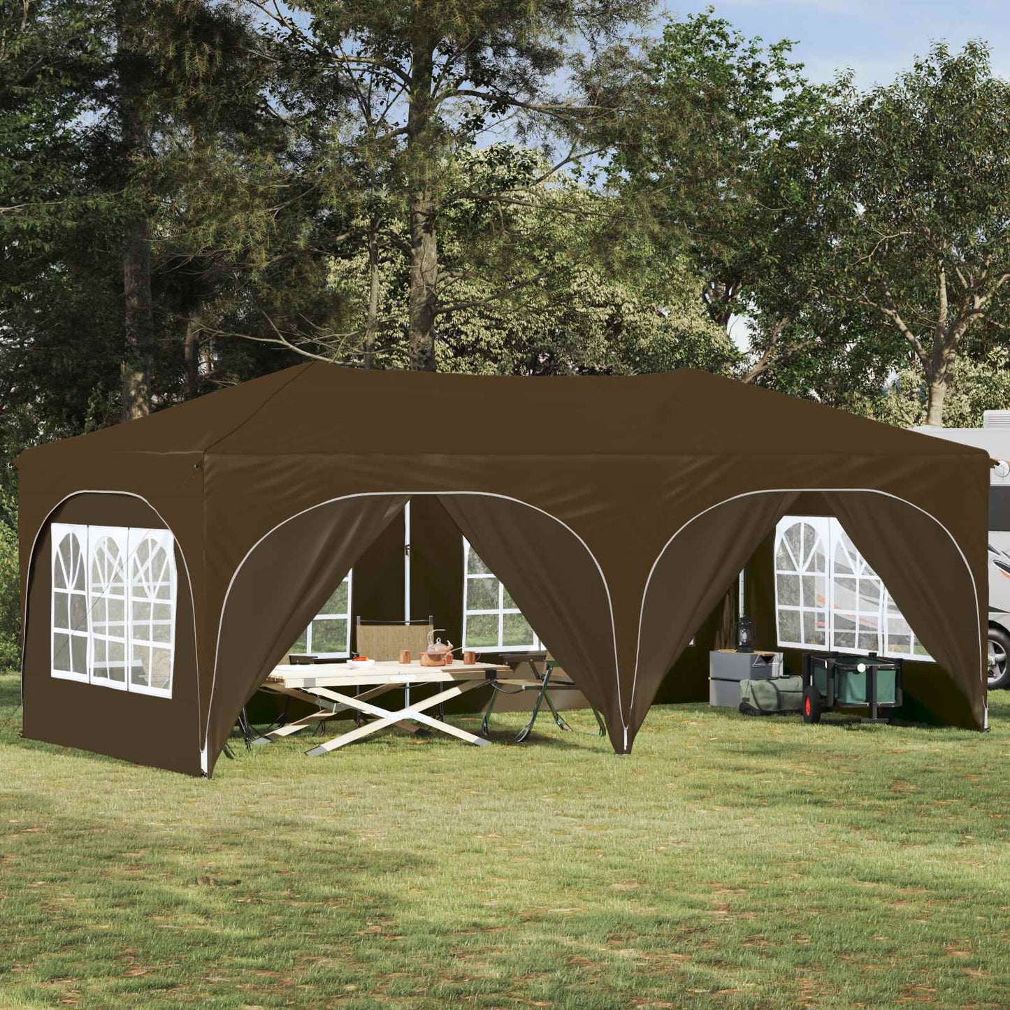 Pop-up Feesttent Taupe 575 x 288 x 245 cm Oxford Stof