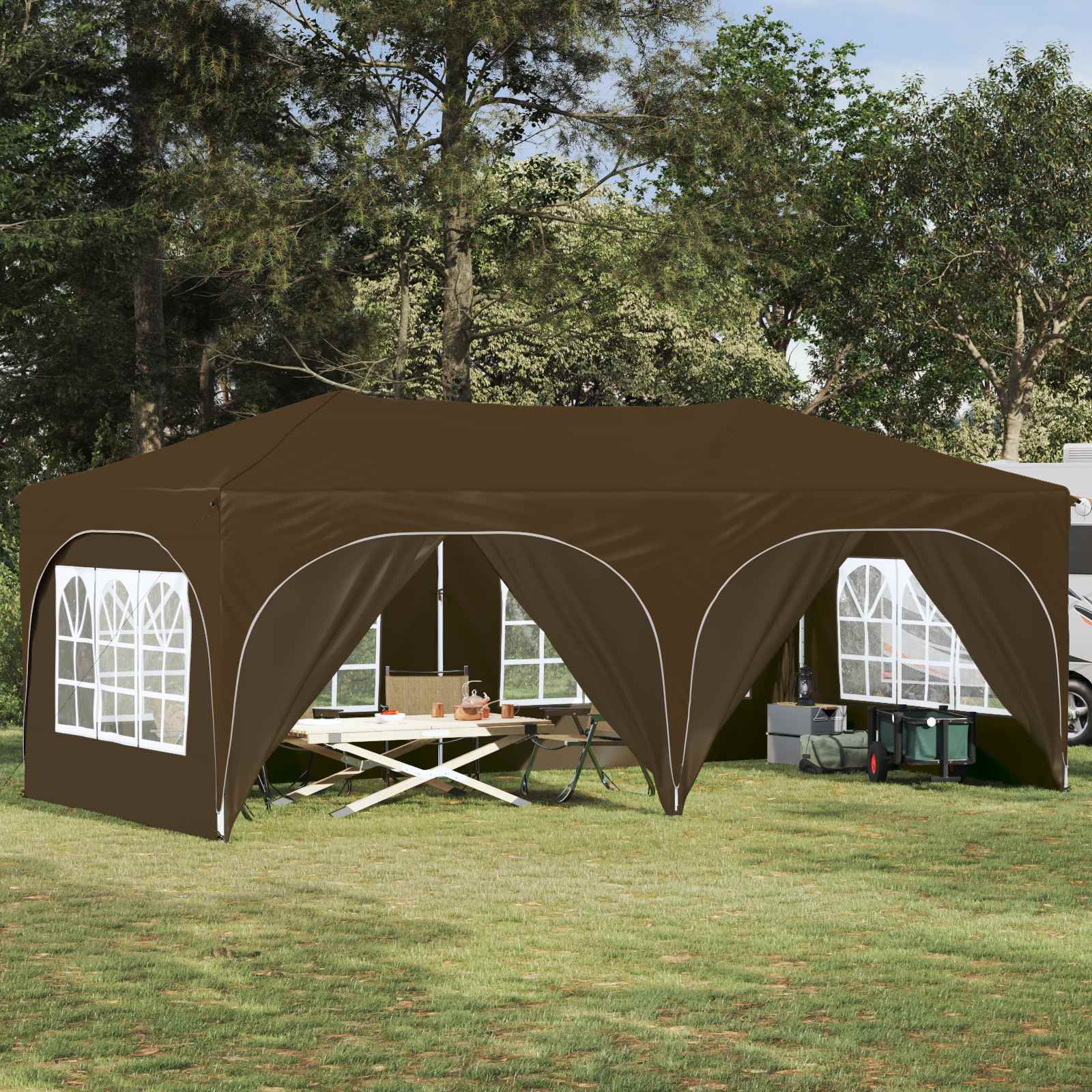 Pop-up Feesttent Taupe 575 x 288 x 245 cm Oxford Stof