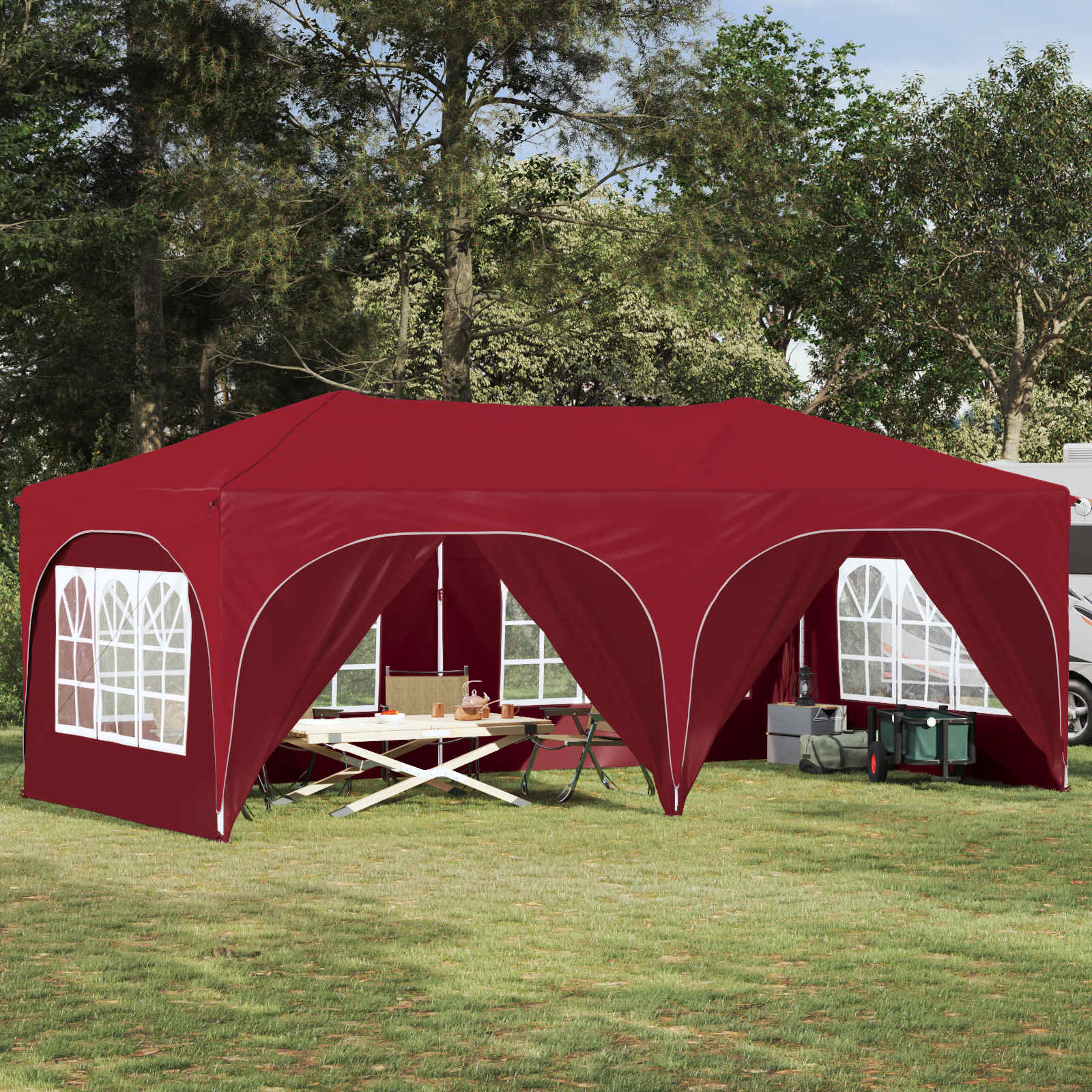 Pop-up Feesttent Bordeauxrood 575 x 288 x 245 cm Oxford Stof