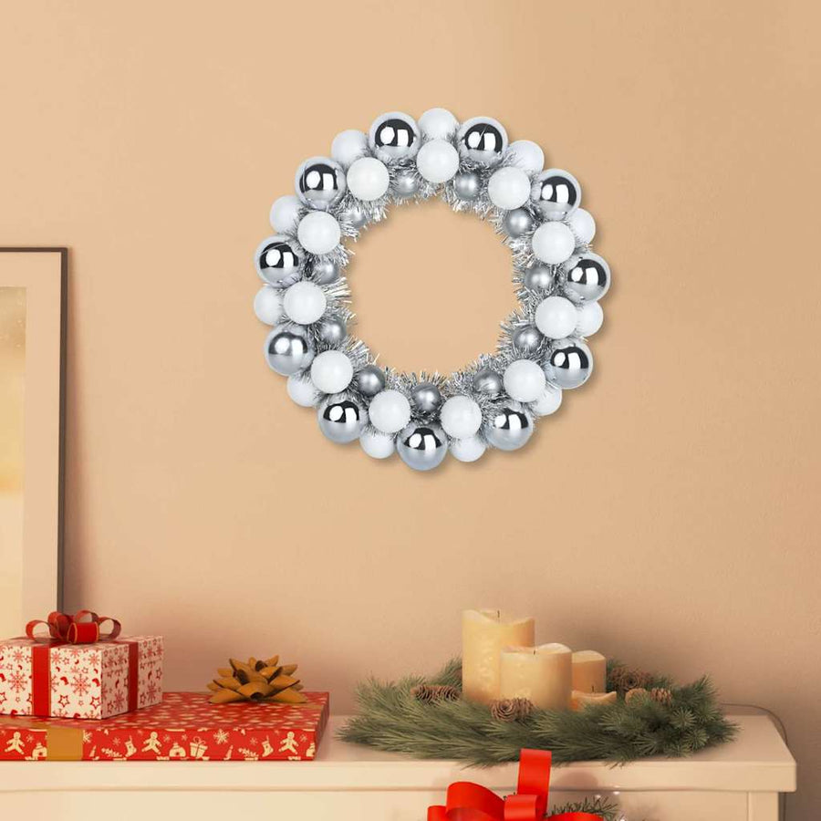 Kerstbal Kransen 2 pcs Wit en Zilver 33 x 33 x 7 cm Polystyreen