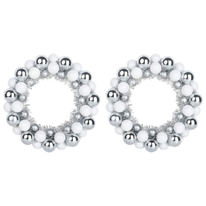 Kerstbal Kransen 2 pcs Wit en Zilver 33 x 33 x 7 cm Polystyreen
