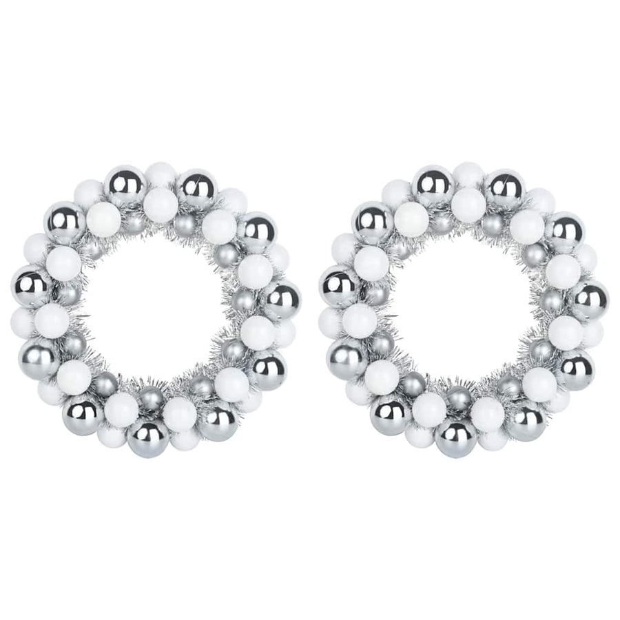 Kerstbal Kransen 2 pcs Wit en Zilver 33 x 33 x 7 cm Polystyreen