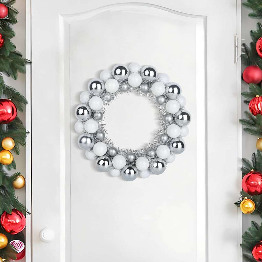 Kerstbal Kransen 2 pcs Wit en Zilver 33 x 33 x 7 cm Polystyreen