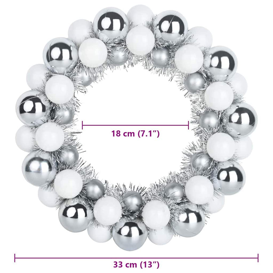 Kerstbal Kransen 2 pcs Wit en Zilver 33 x 33 x 7 cm Polystyreen