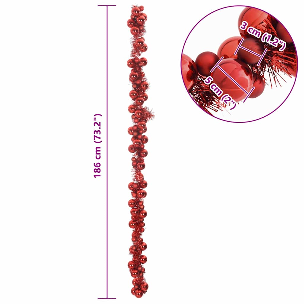Kerstbal Guirlande Rood 186 cm Polystyreen