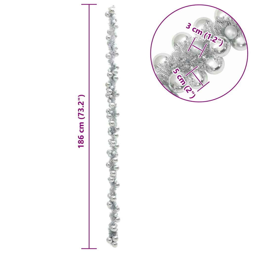 Kerstbal Guirlande Zilver 186 cm Polystyreen