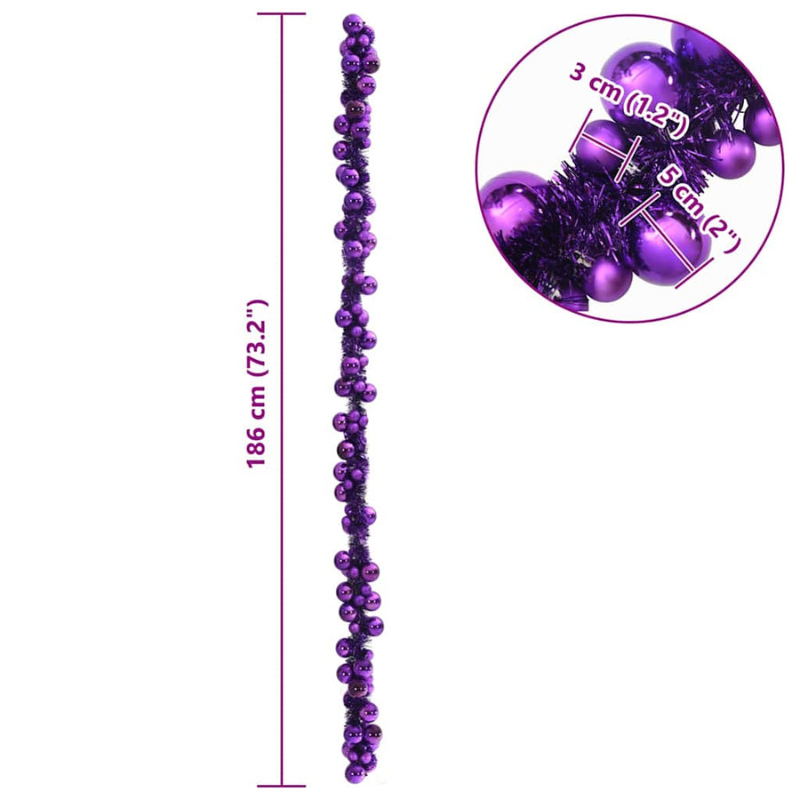 Kerstbal Guirlande Lila 186 cm Polystyreen