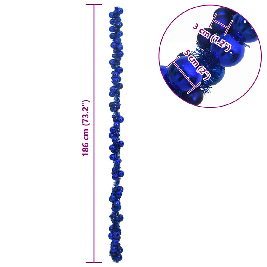 Kerstbal Guirlande Blauw 186 cm Polystyreen