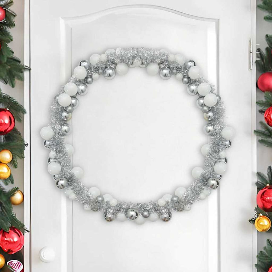 Kerstbal Guirlande Wit en Zilver 186 cm Polystyreen
