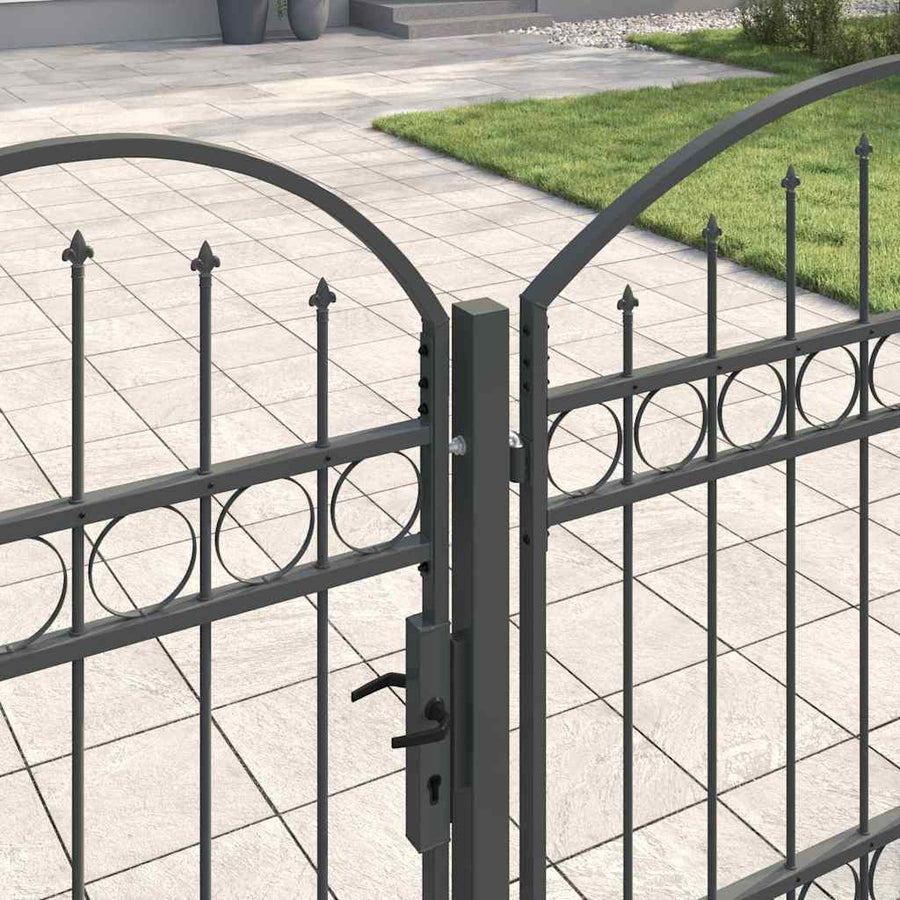 Tuinhekgate met gebogen top Grijs 4 x 1,25 m Staal
