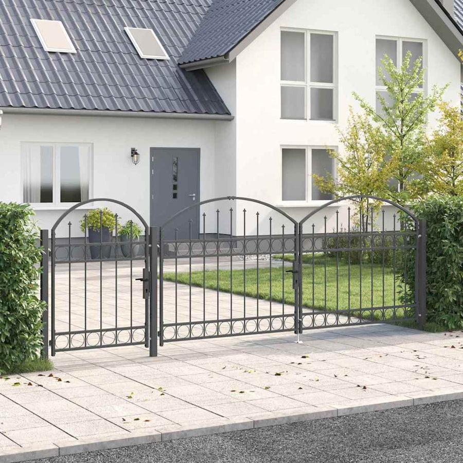Tuinhekgate met gebogen top Grijs 4 x 1,25 m Staal