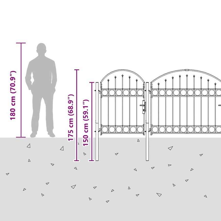 Tuinhekgate met gebogen top Grijs 4 x 1,25 m Staal