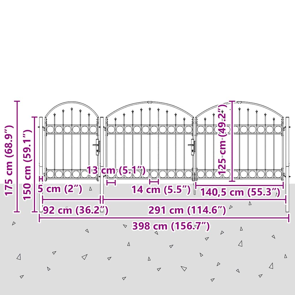 Tuinhekgate met gebogen top Grijs 4 x 1,25 m Staal