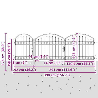 Tuinhekgate met gebogen top Grijs 4 x 1,25 m Staal