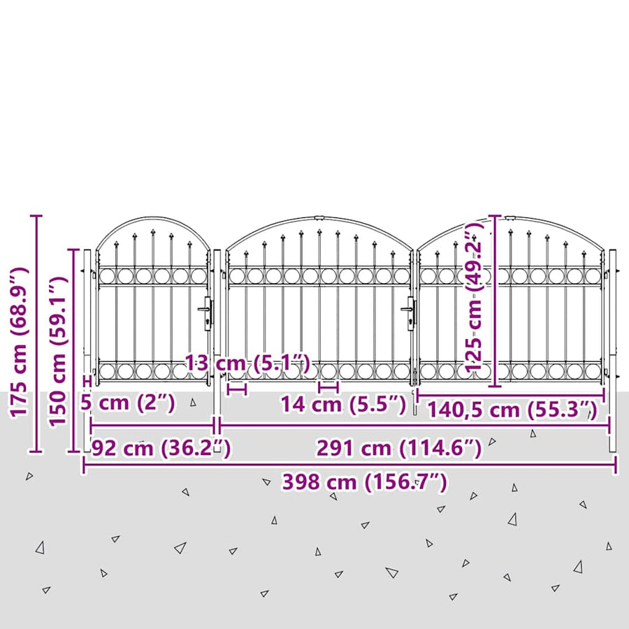 Tuinhekgate met gebogen top Grijs 4 x 1,25 m Staal