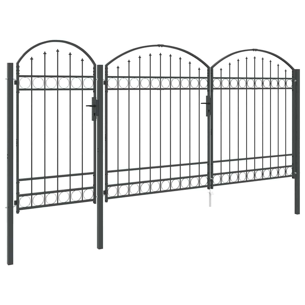 Tuinhekgate met gebogen top Grijs 400 x 125 cm Staal