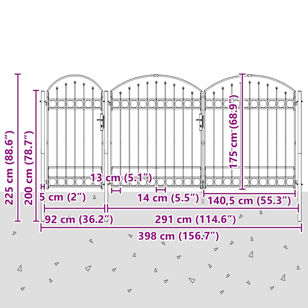 Tuinhekgate met gebogen top Grijs 400 x 125 cm Staal
