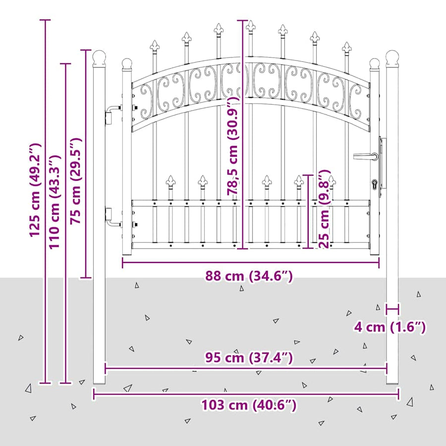 Hekpoort met Spear Boven met slot Grijs 103 x 75 cm Staal