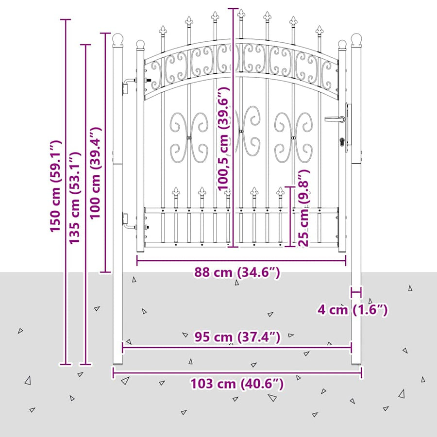 Hekpoort met Spear Boven met slot Grijs 103 x 100 cm Staal