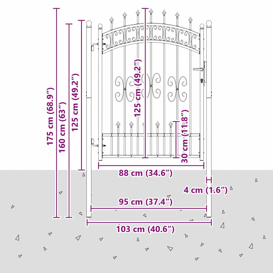 Hekpoort met Spear Boven met slot Grijs 103 x 125 cm Staal