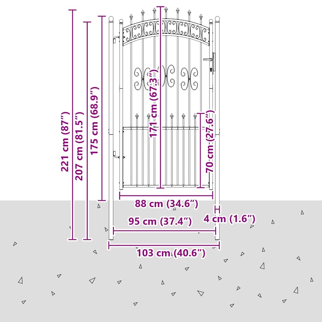 Hekpoort met Spear Boven met slot Grijs 103 x 175 cm Staal
