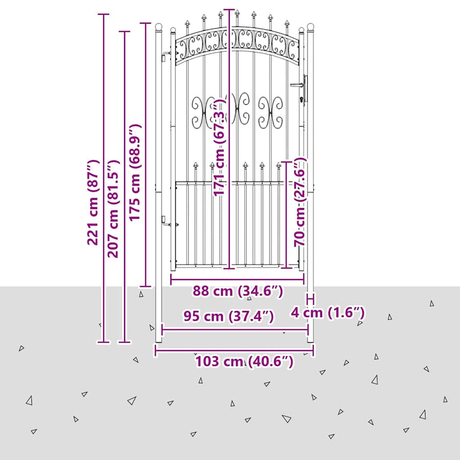 Hekpoort met Spear Boven met slot Grijs 103 x 175 cm Staal