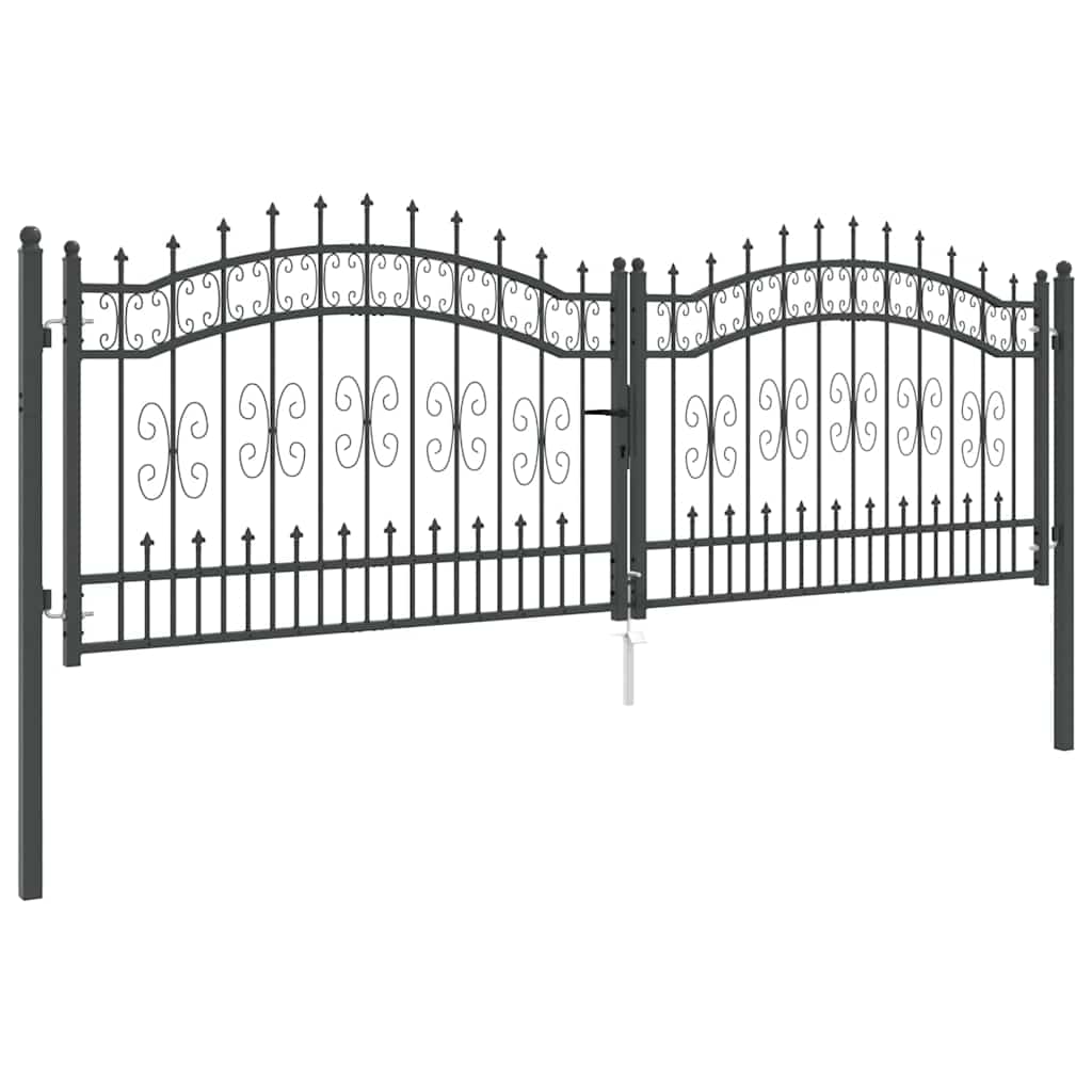 Hekpoort met Spear Boven met slot Grijs 305 x 100 cm Staal